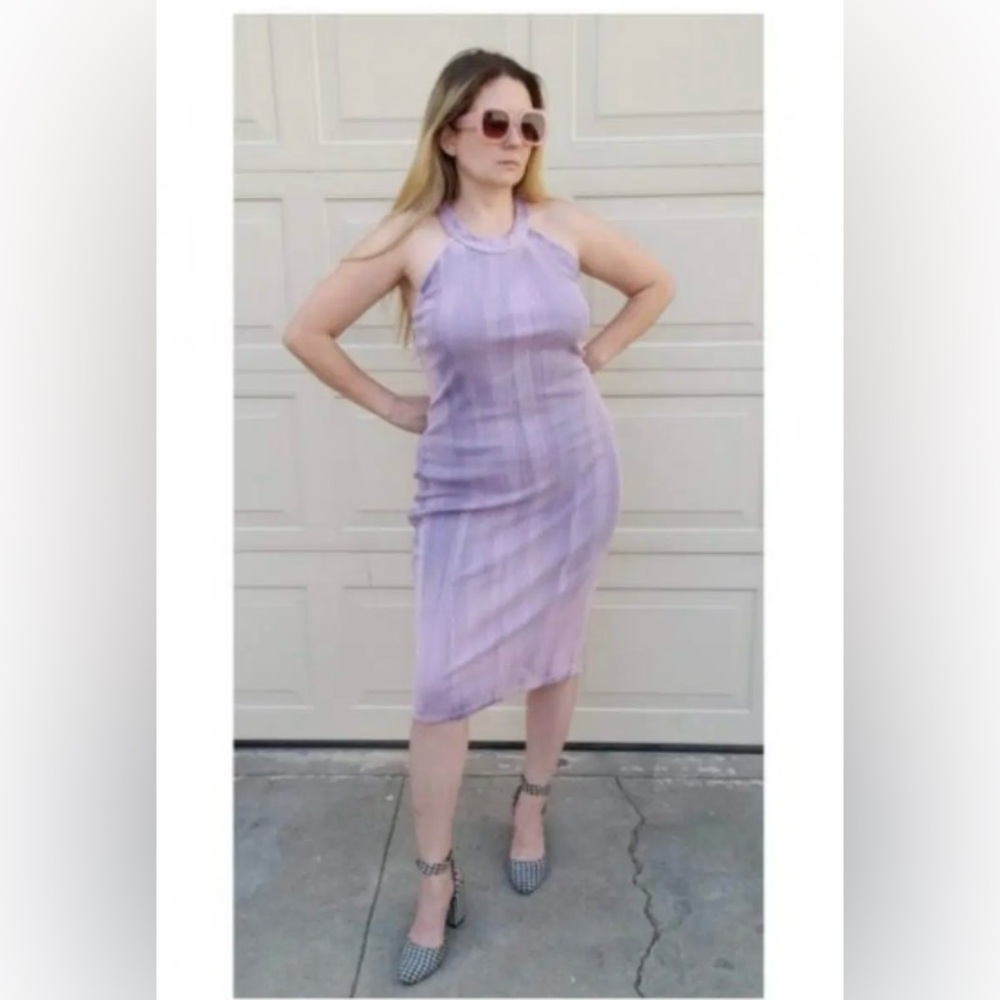 Young Fabulous & Broke Purple Mineral Wash Ribbed Criss-Cross Midi Dress M, NWT - Picture 3 of 10